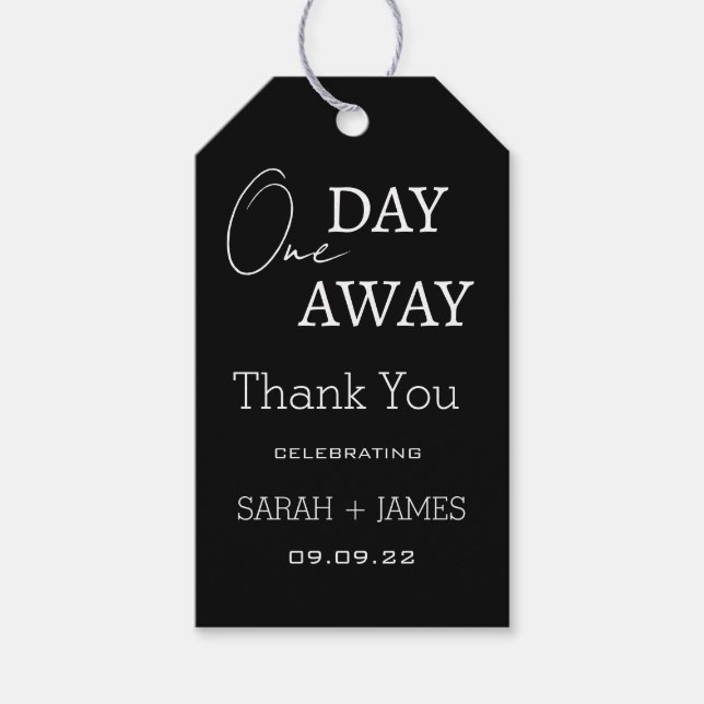 Modern svart en dag vid Bröllop Tack Presentetikett (Framsidan)
