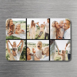 Modern svart enkel Anpassningsbar 6 fotokollage Magnet