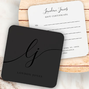 Modern Svart enkelt Calligraphy Gift-certifikat Fyrkantigt Visitkort