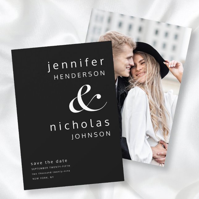 Modern Svart Et-tecken Foto Spara Datumet (Modern Black Ampersand Photo Save The Date)