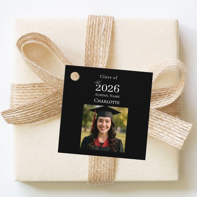 Modern svart examensfest DIY-foto Gåvor Etiketter (Skapare uppladdad)