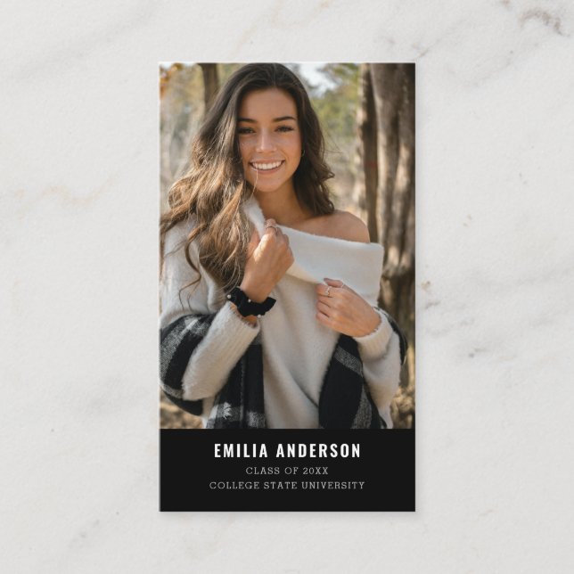 Modern svart examensfoto QR-kod info (Framsida)