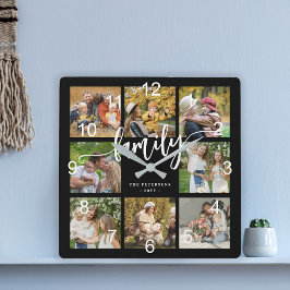 Modern svart familjefoto collage manus fyrkantig klocka