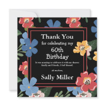 Modern svart färgstark Blommigt 60:e Födelsedagsfe