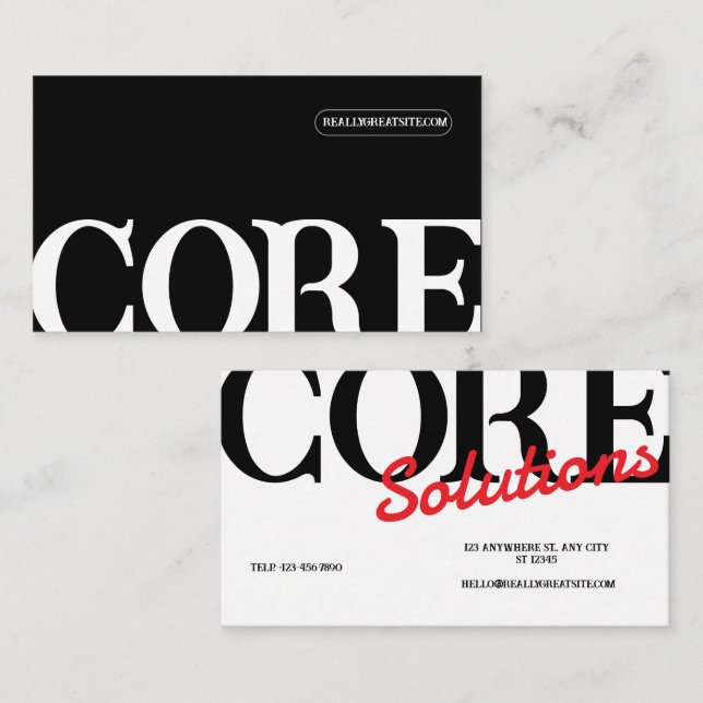 Modern svart fet CORE-typografi visitkort (Fram/baksida)