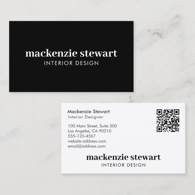 Modern svart, fetstilt Professionell QR-kod Visitkort (Fram/baksida)