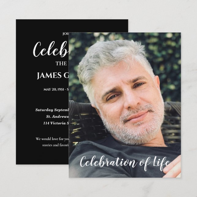 Modern svart Firande i livet med foto (Fram/baksida)