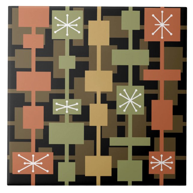 Modern svart, flerfärgad i mitten av århundradet kakelplatta (Framsidan)