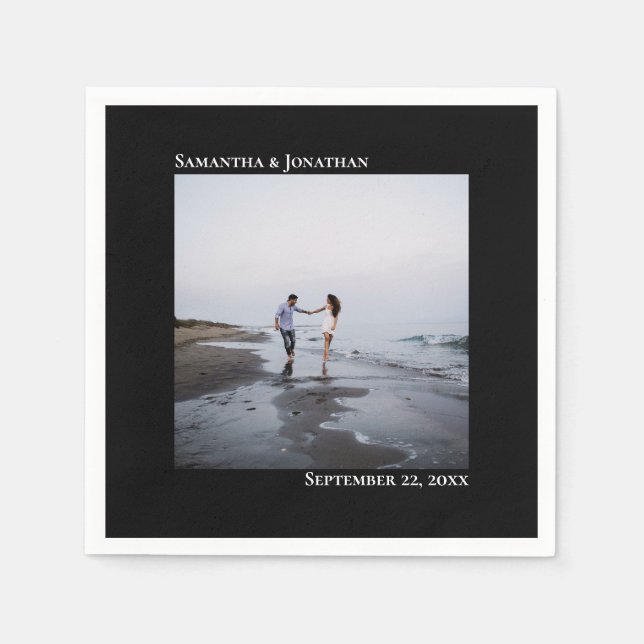 Modern svart foto med minimalistisk Elegance Bröll Pappersservett (Framsidan)