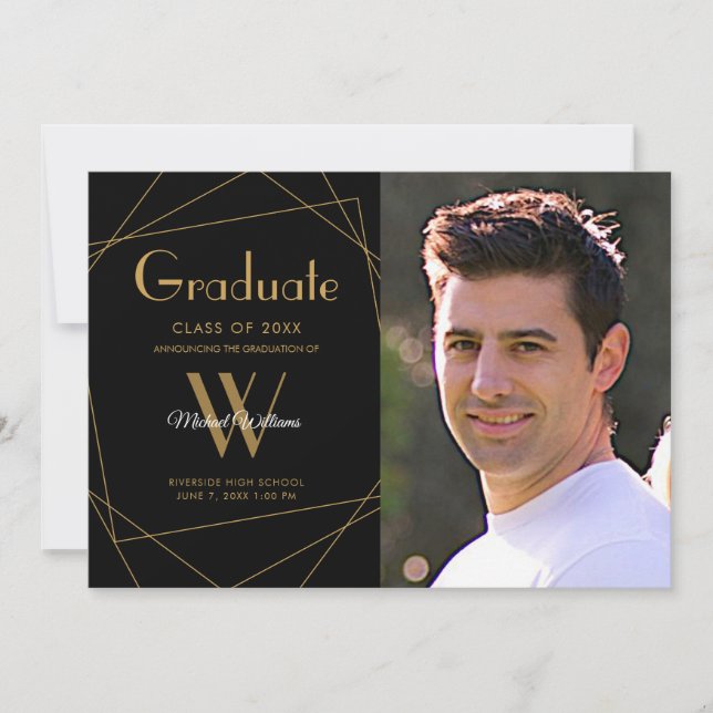 Modern svart foto Monogram Geometric Studenten Meddelande (Framsida)