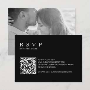 Modern, svart foto QR-kod Bröllop OSA Kort