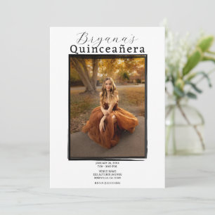 Modern Svart Fotoram Trendig Quinceañera Inbjudningar