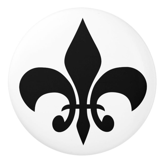 Modern svart fransk lilja Fleur-de-lis på vit bakg Knopp (Framsidan)