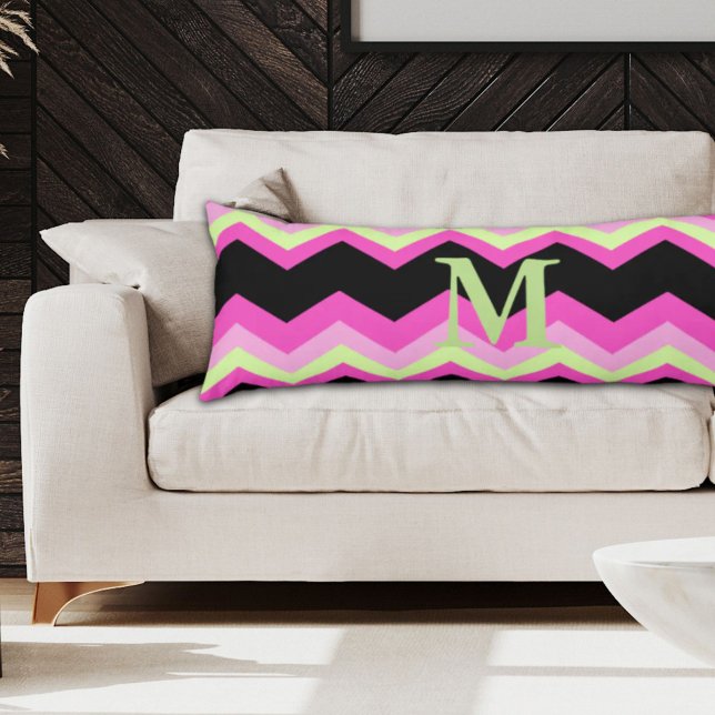 Modern svart fuchsia chevron, mönster-gilizag kroppskudde (modern girly zigzag pattern black fuchsia chevron body pillow)