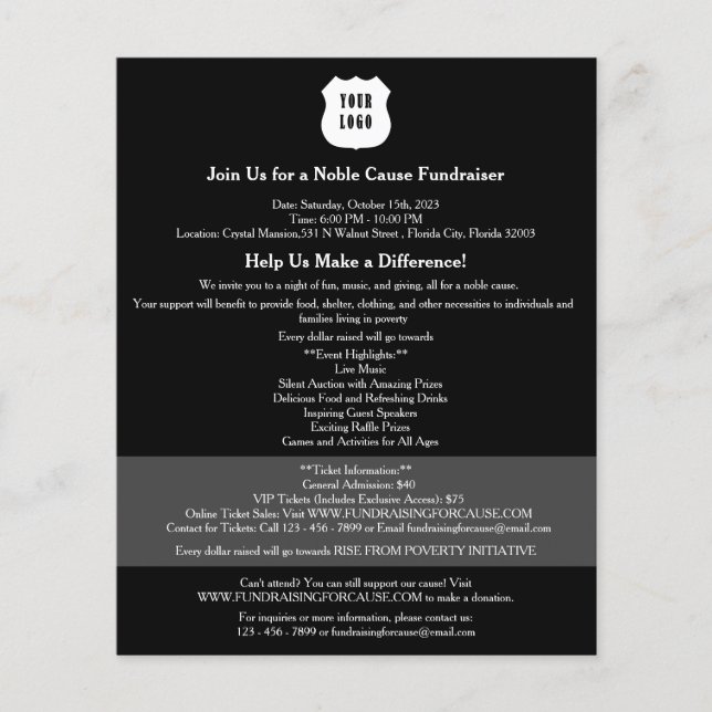 Modern svart fundraiser  flygblad (Framsidan)