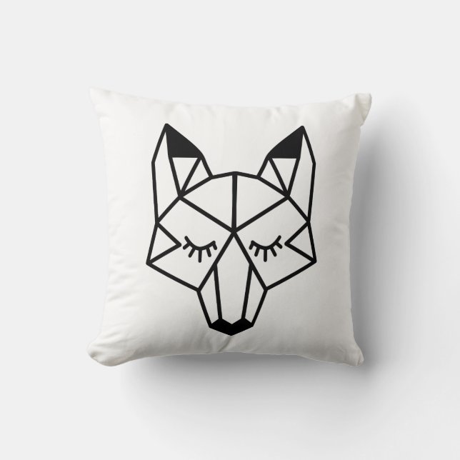 Modern svart Geometric Fox Head Kudde (Framsida)