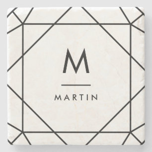Modern svart geometrisk linjer med monogramen underlägg sten