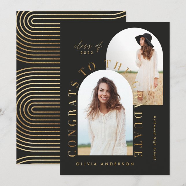 Modern svart geometrisk multifotomarch studenten (Fram/baksida)