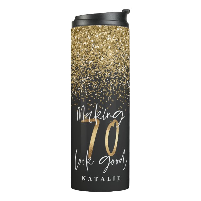 Modern svart glitter och 70-årsdag för guld (Roterad vänster)
