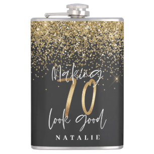 Modern svart glitter och 70-årsdag för guld fickplunta