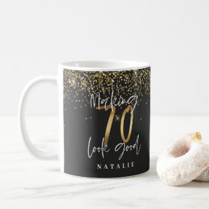 Modern svart glitter och 70-årsdag för guld kaffemugg