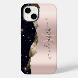 Modern svart glitter roséguld monogram