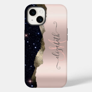 Modern svart glitter roséguld monogram