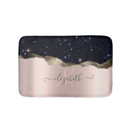 Modern svart glitter roséguld monogram badrumsmatta