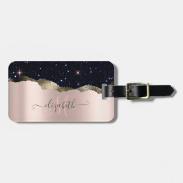 Modern svart glitter roséguld monogram bagagebricka