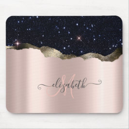 Modern svart glitter roséguld monogram musmatta