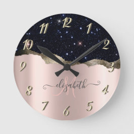 Modern svart glitter roséguld monogram rund klocka