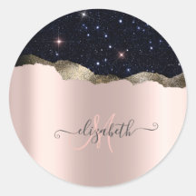 Modern svart glitter roséguld monogram