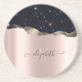 Modern svart glitter roséguld monogram underlägg