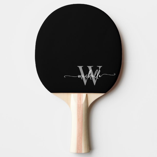 Modern svart grå anpassad monogram namn skrift pingisracket (Framsidan)