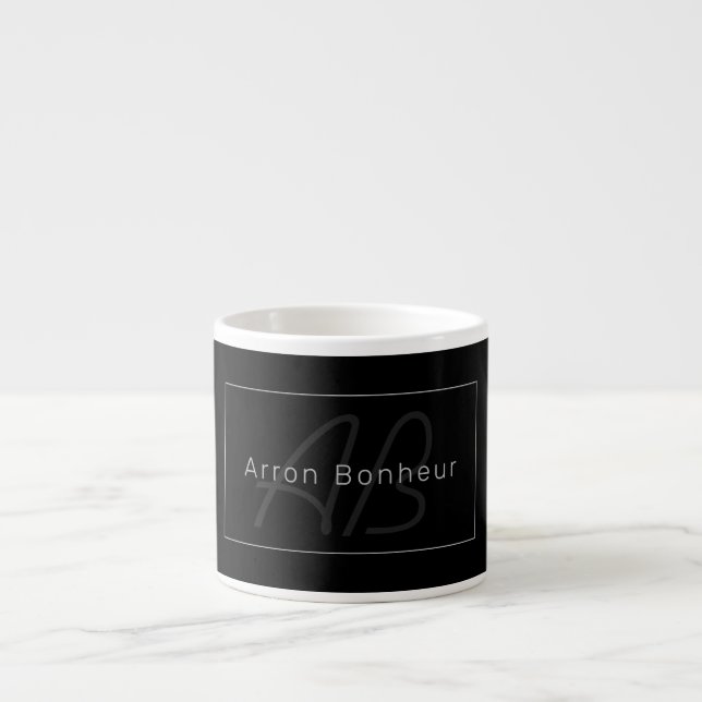 Modern Svart & Grå | Cool Namn & Monogram Espressomugg (Framsidan)
