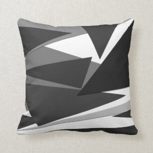 Modern svart, grå färg & geometriska trianglar f kudde