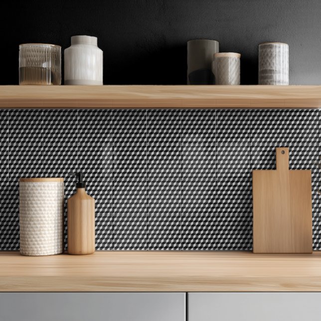 Modern svart grå geometrisk 3D-kubmönster Kakelplatta (Skapare uppladdad)