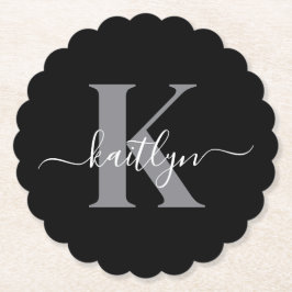 Modern svart grå scriptmonogram underlägg papper