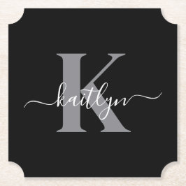 Modern svart grå scriptmonogram underlägg papper
