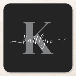 Modern svart grå scriptmonogram underlägg papper kvadrat