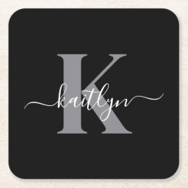 Modern svart grå scriptmonogram underlägg papper kvadrat