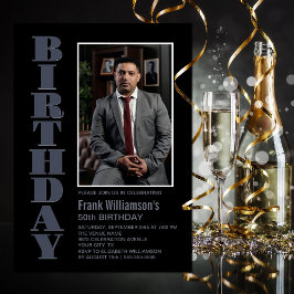 Modern svart Grått-fotoFödelsedagsfest i alla åldr Inbjudningar