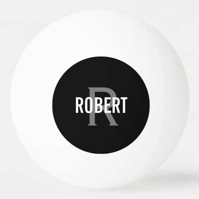 Modern svart grått-monogram    namnpongpong boll (Framsidan)