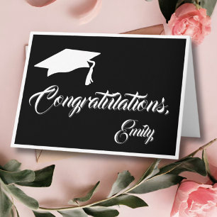 Modern svart gratulationsskript examen kort