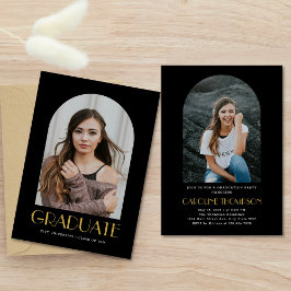 Modern svart gul 2 Foto Båge Examen Fest Inbjudningar