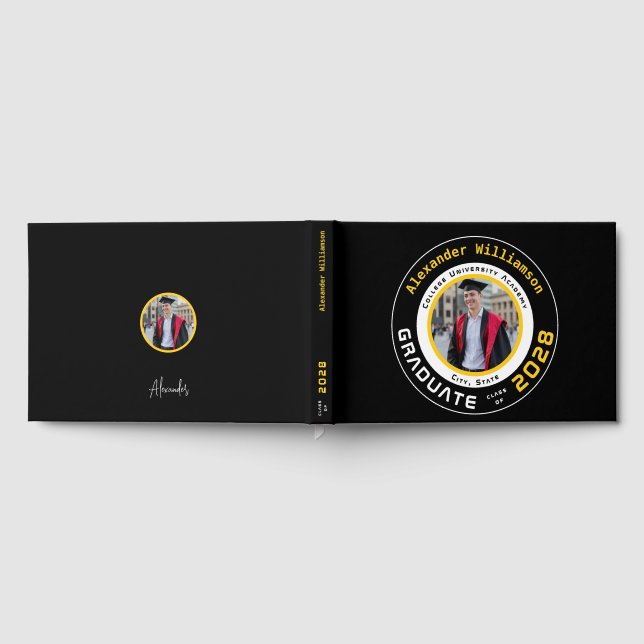 Modern svart gul examensfoto gästböcker (Full)