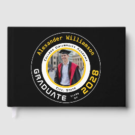 Modern svart gul examensfoto gästböcker