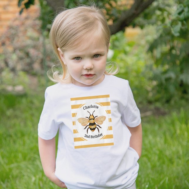 Modern Svart Gul Ränder Bee Födelsedagsfest T Shirt (Skapare uppladdad)