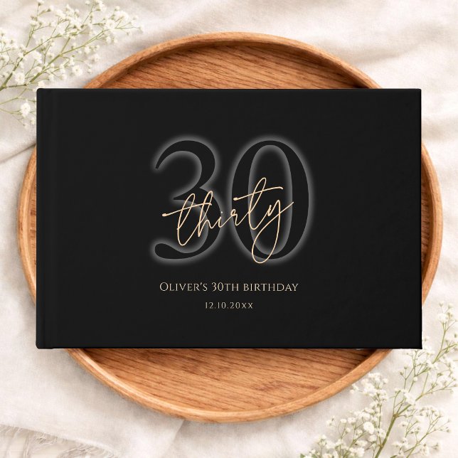 Modern svart guld 30-årsdag gästböcker (Modern Black Gold 30th Birthday Guest Book)