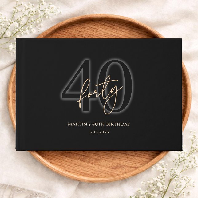 Modern svart guld 40-årsdag gästböcker (Modern Black Gold 40th Birthday Guest Book)